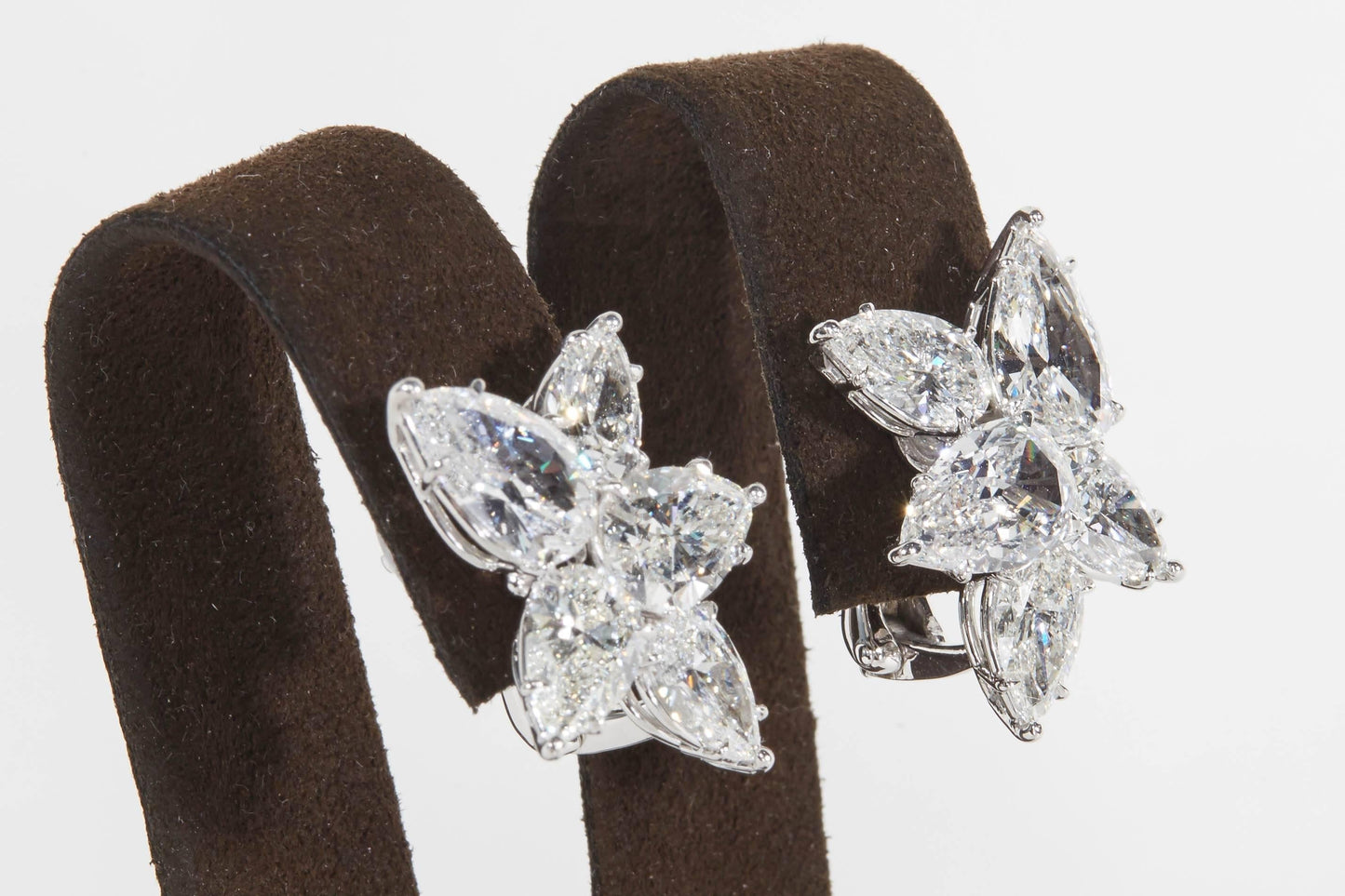 Handmade Platinum 11.82 Carat Pear Shaped Diamond Cluster Clip Earrings