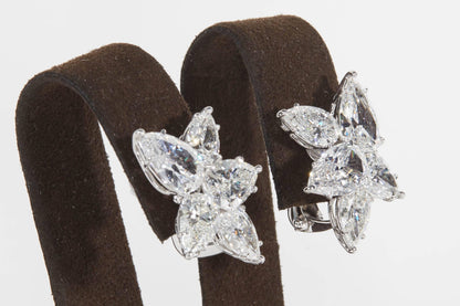Handmade Platinum 11.82 Carat Pear Shaped Diamond Cluster Clip Earrings
