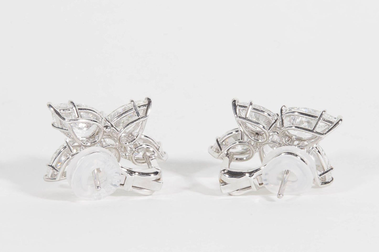Handmade Platinum 11.82 Carat Pear Shaped Diamond Cluster Clip Earrings
