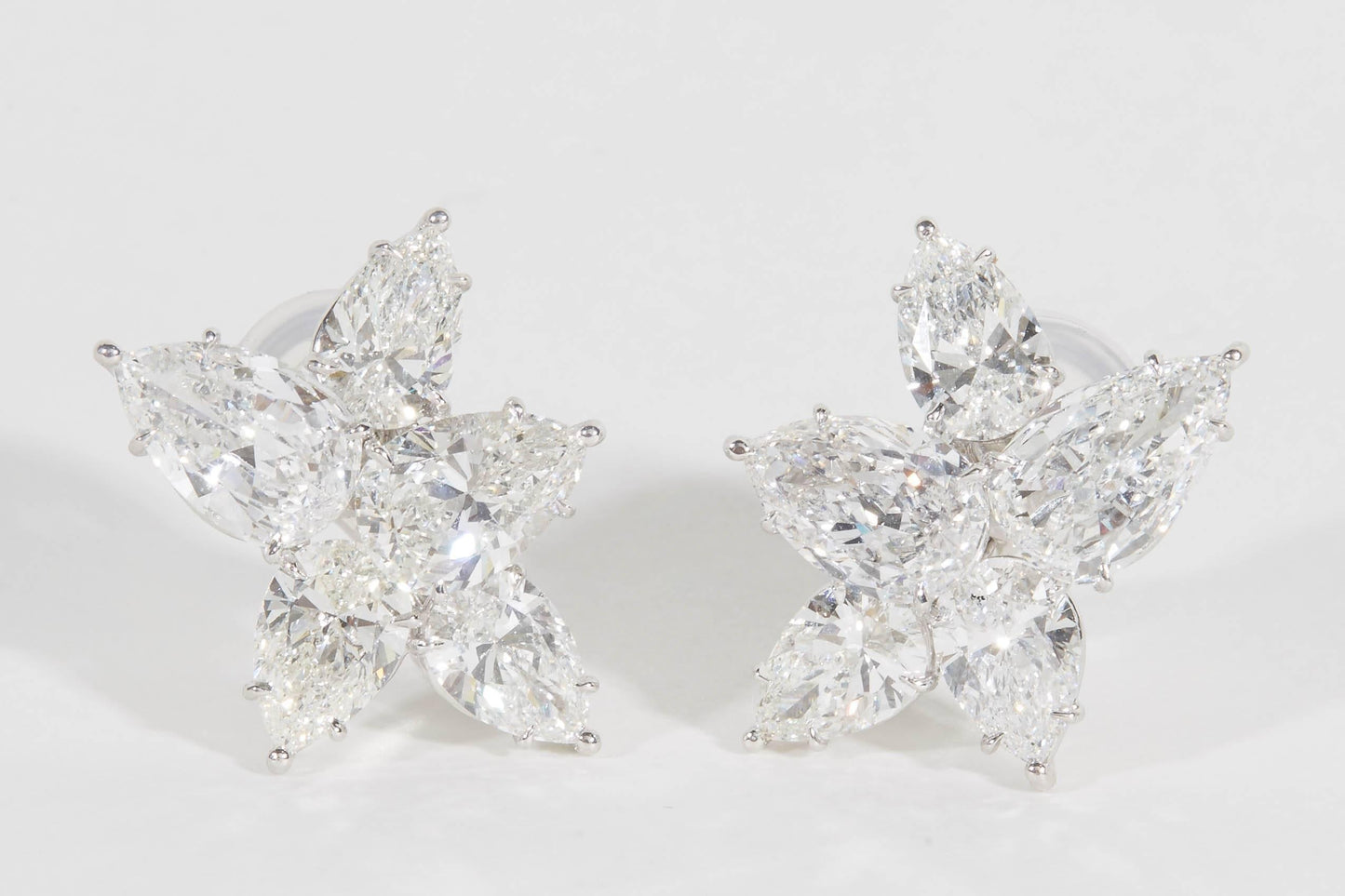 Handmade Platinum 11.82 Carat Pear Shaped Diamond Cluster Clip Earrings