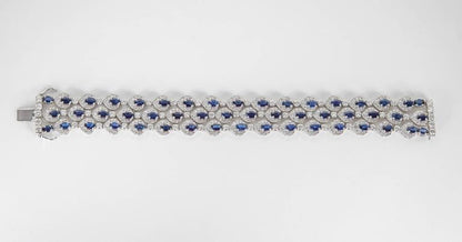 Stunning 18k White Gold Three Row Blue Sapphire Diamond Bracelet