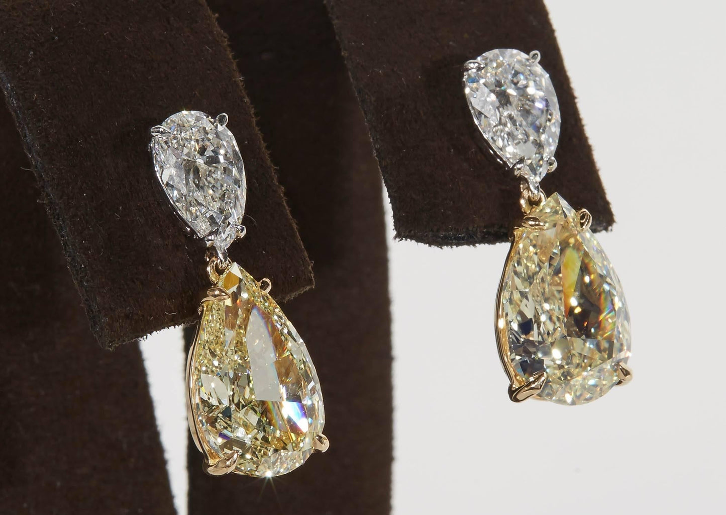 GIA Certified Pear Fancy Yellow and White Diamond Dangle Earrings