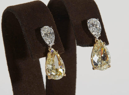 GIA Certified Fancy Yellow and White Diamond 18k Gold Earrings