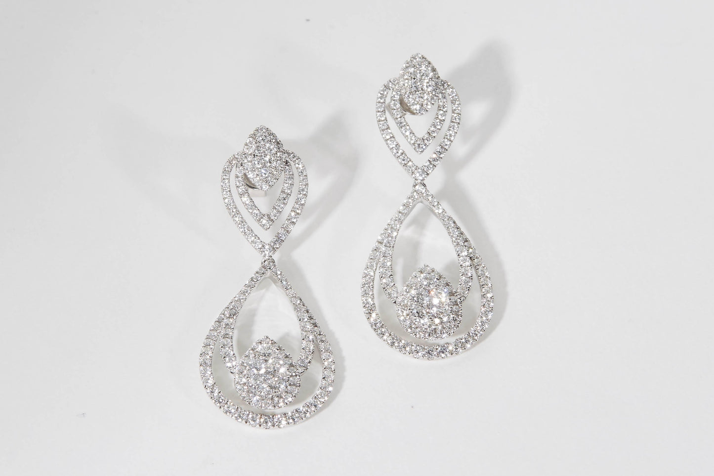 Elegant 3.84ct Brilliant Diamond Drop Earrings in 18k White Gold
