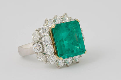 GIA Certified 11 Carat Colombian Emerald Diamond Platinum Cocktail Ring