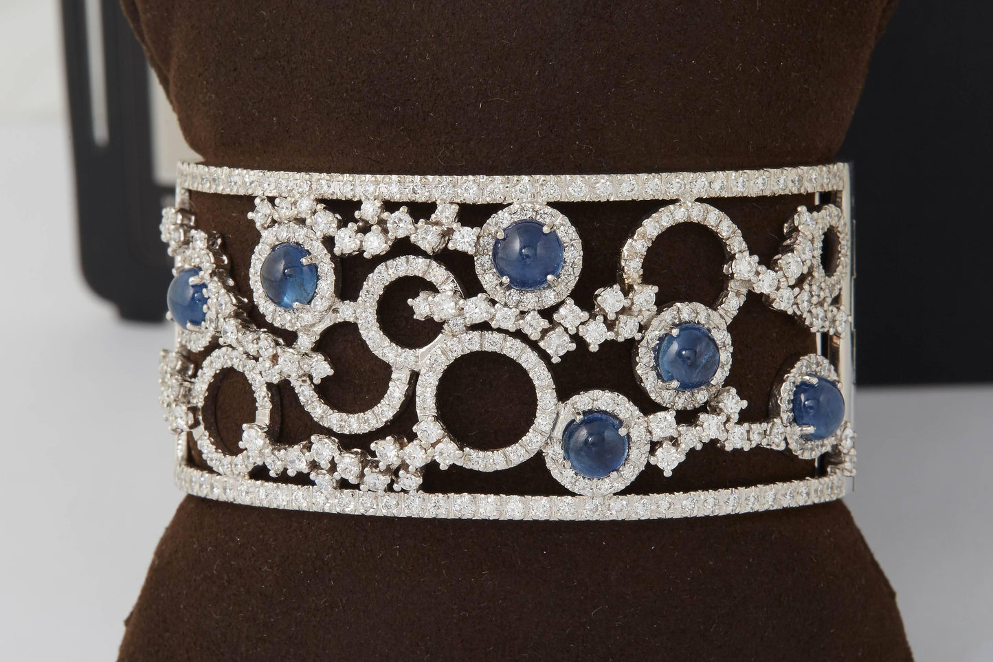 Exquisite Italian 18k White Gold Sapphire and Diamond Cuff Bracelet