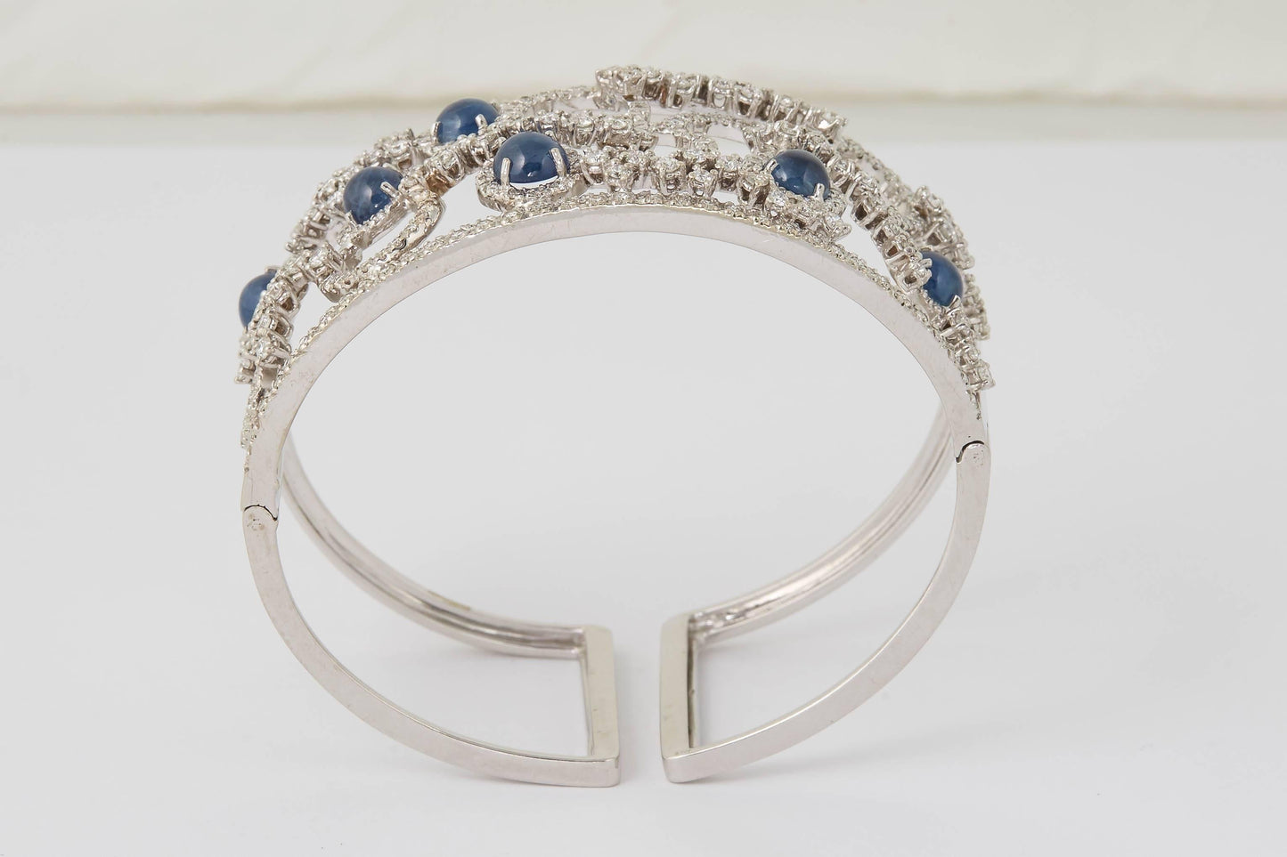 Exquisite Italian 18k White Gold Sapphire and Diamond Cuff Bracelet