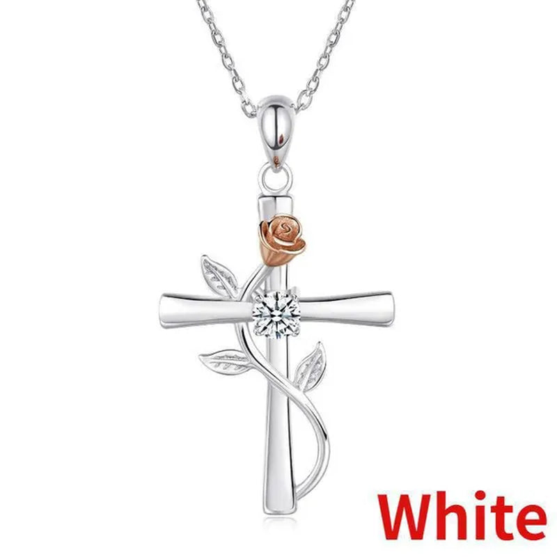 Trendy Flower Cross Necklace for Women Engagement Wedding Accessories Valentine's Day Gift