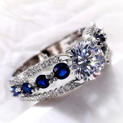 Hand Jewelry Creative Hollow Sapphire Blue Zircon Ring Women's Luxury Banquet Engagement Jewelry
