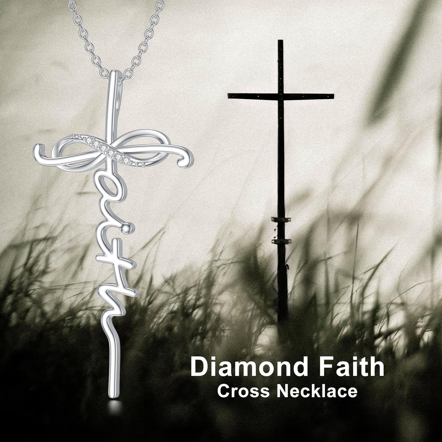 Diamond Faith Cross Necklace for Women 925 Sterling Silver Infinity Faith Pendant with Lab Grown Diamond Jewelry Gifts for Her