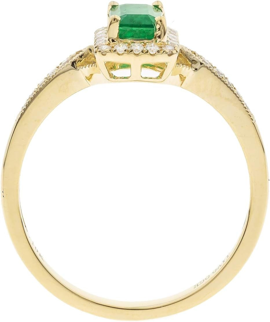 10K Yellow Gold Natural Zambian Emerald Ring with Natural Diamonds for Women | Ethically, Authentically & Organically Sourced Emerald-Shape Emerald Hand-Crafted Jewelry for Her | Emerald Ring for Women