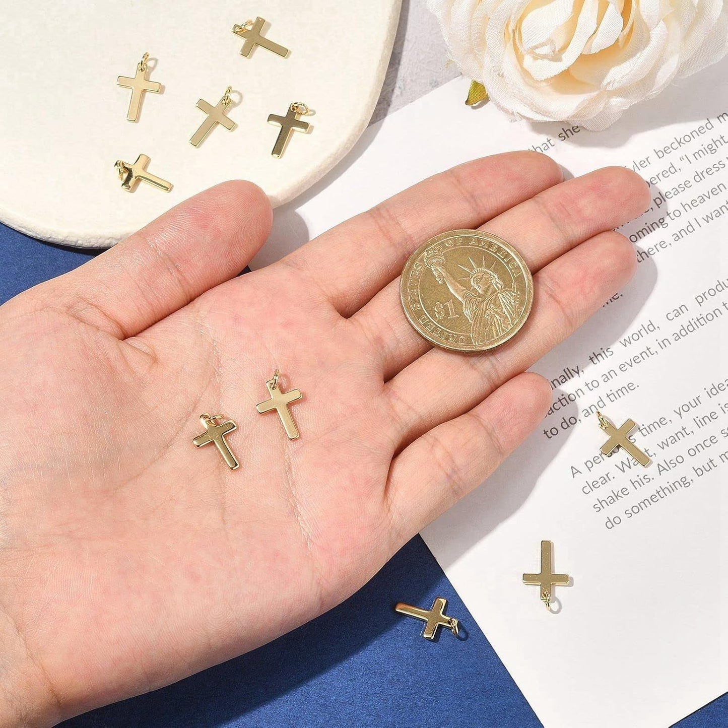 10 Pcs Craft Supplies Real 18K Gold Plated Beads Charms Pendants Cross Charms for Jewelry Making Crafting