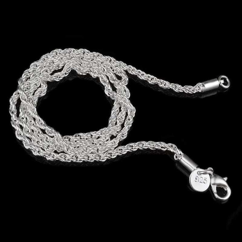 100% Genuine 925 Sterling Silver Rope Twist Necklace For Women and Men,Width 3mm Length:16.18.20.22.24,26,28,30inch, Retail Price:$299