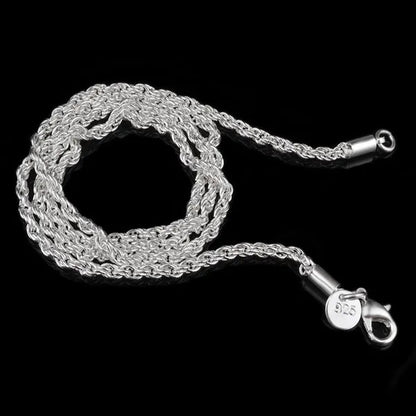 100% Genuine 925 Sterling Silver Rope Twist Necklace For Women and Men,Width 3mm Length:16.18.20.22.24,26,28,30inch, Retail Price:$299