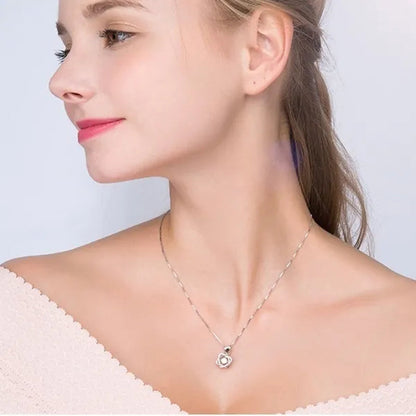 Fashion Romantic Double Heart Diamond Heartbeat Necklace Sapphire Flower Pendant Necklace with Zircon Rose Necklace for Women Engagement Jewelry