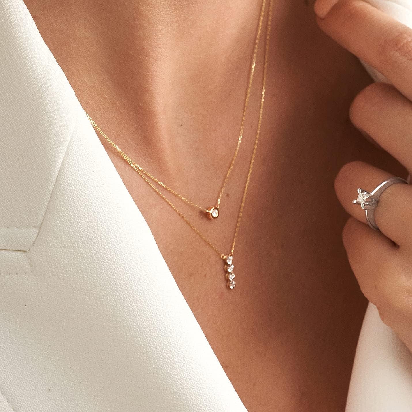 0.05 Carat Bezel-Set Natural Diamond Necklace in 14K Solid Gold