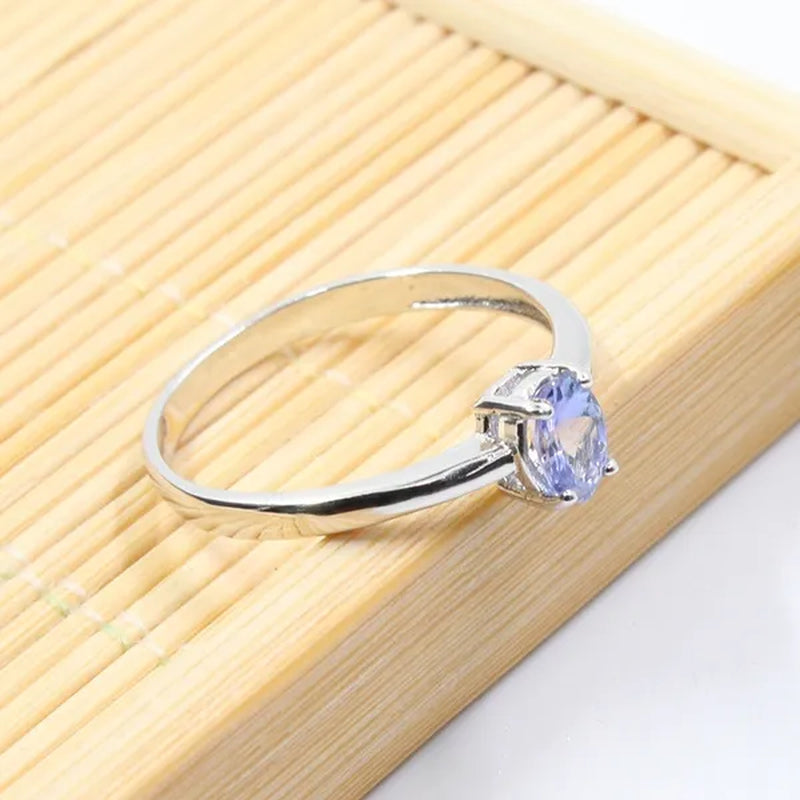 Hotsale silver tanzanite ring 4 mm * 6 mm real tanzanite ring for engagement solid 925 silver tanzanite ring romantic gift