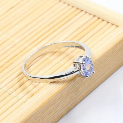 Hotsale silver tanzanite ring 4 mm * 6 mm real tanzanite ring for engagement solid 925 silver tanzanite ring romantic gift