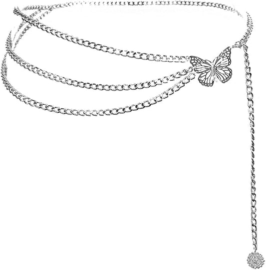 Women Long Tassel Waist Chain Belt Multilayer Body Belly Chain Metal Gold Silver Waist Chain Belt for Women Dress - WORLD TIME VISITS
