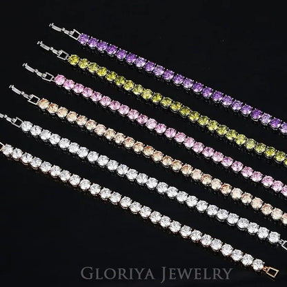Gloriya Perfect Round Cut 0.5 carat AAA+ CZ Zirconia Silver Plated Classic Ladies Wedding Bracelets Bangles For Women Engagement Gift