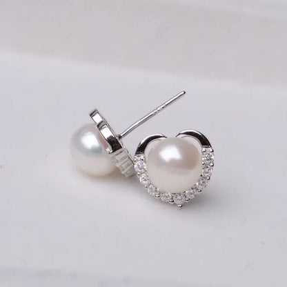 2021 Trendy Fashion Women'S S925 Silver Exquisite Pearl Heart-Shaped Diamond Crystal Earrings Prevent Allergy Jewelry
