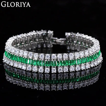 Gloriya Excellent Quality round and Square CZ Zirconia Big Wide Bracelets for Women White and Green 2 Color Bracelets & Bangles