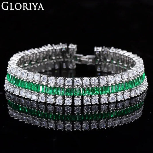 Gloriya Excellent Quality round and Square CZ Zirconia Big Wide Bracelets for Women White and Green 2 Color Bracelets & Bangles
