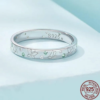 Original Ring 925 Sterling Silver Green Zircon Butterfly Fashion Ring for Women