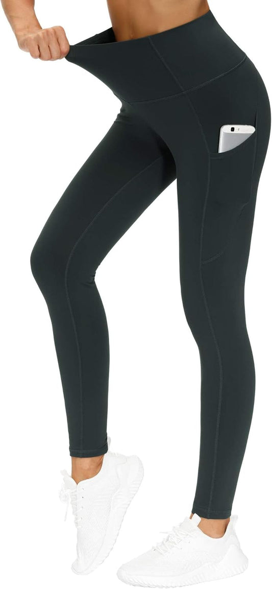 Thick High Waist Yoga Pants with Pockets, Tummy Control Workout Running Yoga Leggings for Women - WORLD TIME VISITS
