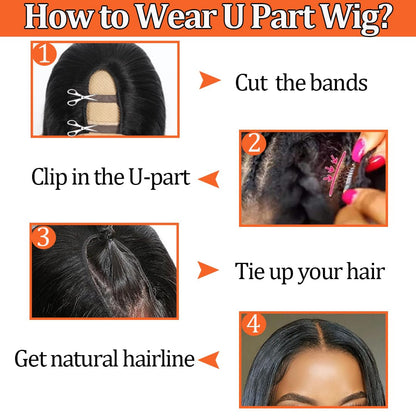 Hair 8Inch U Part Bob Wig Human Hair Short Straight U Part Human Hair Wig Glueless Full Head Clip in Half Wig U Shape Wig 150% Density Bob Straight Human Hair Wig
