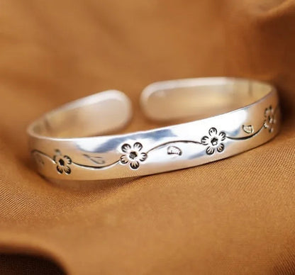 Classical Fashion Women Jewelry 925 Sterling Silver Flower Design Cuff Bangle&Bracelet for Gifts