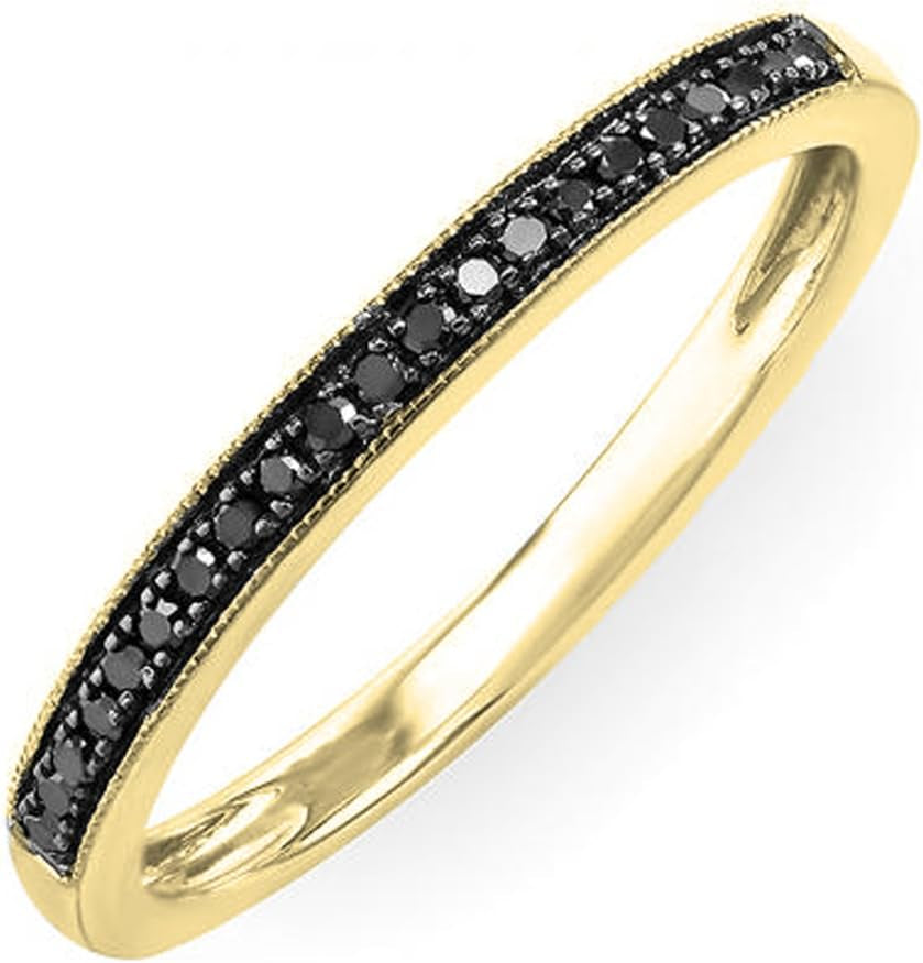 0.12 Carat (Ctw) round Black Diamond Thin Milgrain Stackable Wedding Band Ring for Ladies, Available in Various Metal in 10K/14K/18K Gold