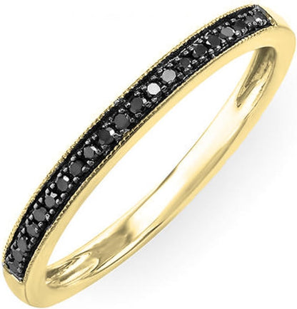 0.12 Carat (Ctw) round Black Diamond Thin Milgrain Stackable Wedding Band Ring for Ladies, Available in Various Metal in 10K/14K/18K Gold