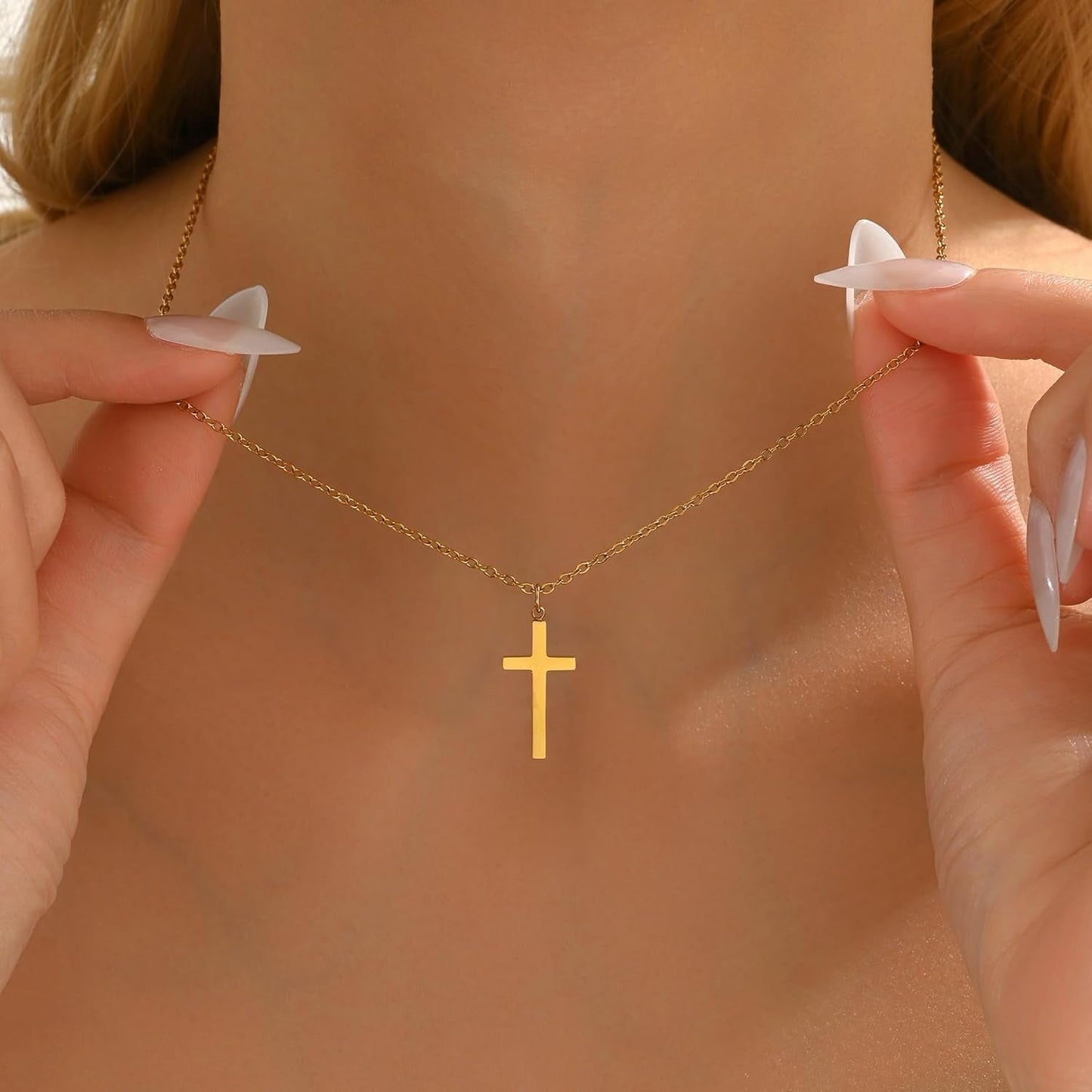 18K Gold Plated Sideways Cross Necklace for Women Stainless Steel Tiny Small Cross Pendant Necklace Dainty Simple Jewelry Christmas Gifts