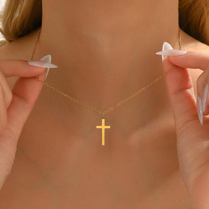 18K Gold Plated Sideways Cross Necklace for Women Stainless Steel Tiny Small Cross Pendant Necklace Dainty Simple Jewelry Christmas Gifts