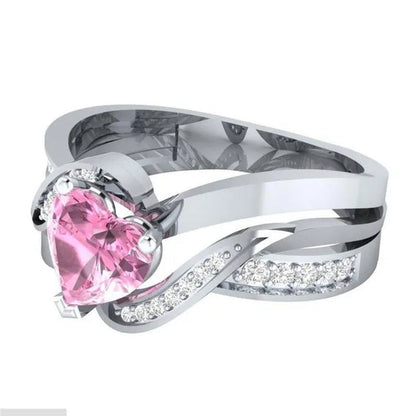 Fashion Heart Cut Purple Natural Amethyst & Diamond Ring Jewelry for Women