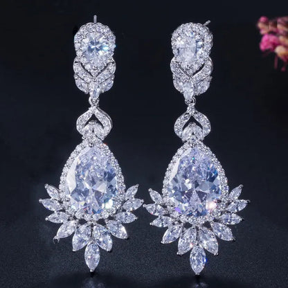CANDICE Gorgeous Natural Red Green Zirconia Setting Silver Plated Big Teardrop Dangle Earrings for Women Party Dress Accessories