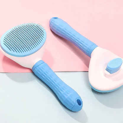 Self-Cleaning Slicker Brush for Pet Grooming, Smooth Handle with Cleaning Button for Cat and Dog Shedding, Massage and Detangling (Blue)