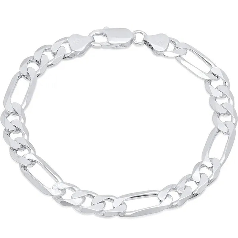 FASHION Mens Italian Sterling Silver Solid Figaro Link Chain Bracelet 8MM Men'S Figaro Link Bracelet
