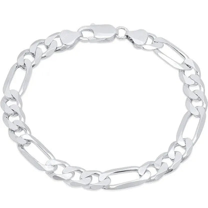FASHION Mens Italian Sterling Silver Solid Figaro Link Chain Bracelet 8MM Men'S Figaro Link Bracelet