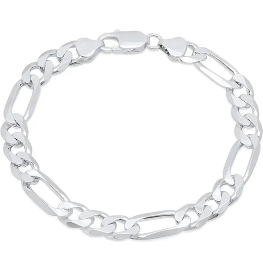 FASHION Mens Italian Sterling Silver Solid Figaro Link Chain Bracelet 8MM Men'S Figaro Link Bracelet