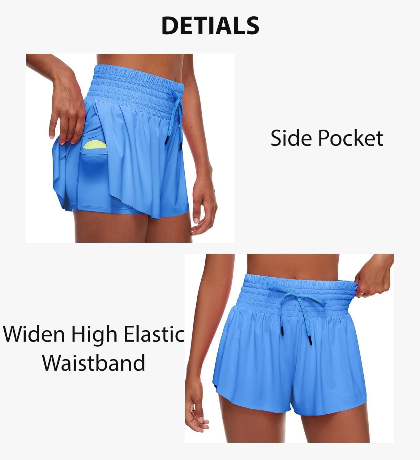 Women Flowy Athletic Shorts,2 in 1 High Waisted Running Shorts with Pocket Yoga Workout Casual Wear Summer