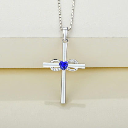 Infinity Cross Necklace Sterling Silver Crucifix Pendant Gemstones Criss Jewelry for Women