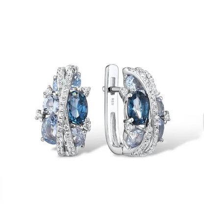 Glamorous Shimmering Blue Spinel with Sapphire Zircon Hoop Earrings Romantic Valentine'S Day Birthday Gift Bridal Wedding Earring Party Anniversary Gift Cubic Zirconia Fine Jewelry