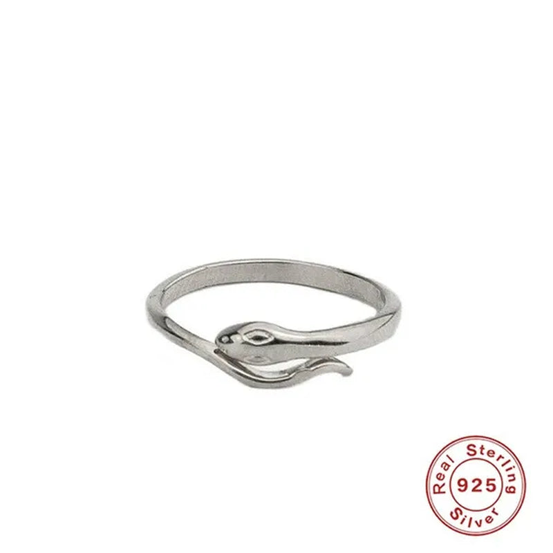 925 Sterling Silver Small Snake Open Rings Women Female's Animal Adjustable Rings Girls' Gold Color Simple Wedding Jewelry