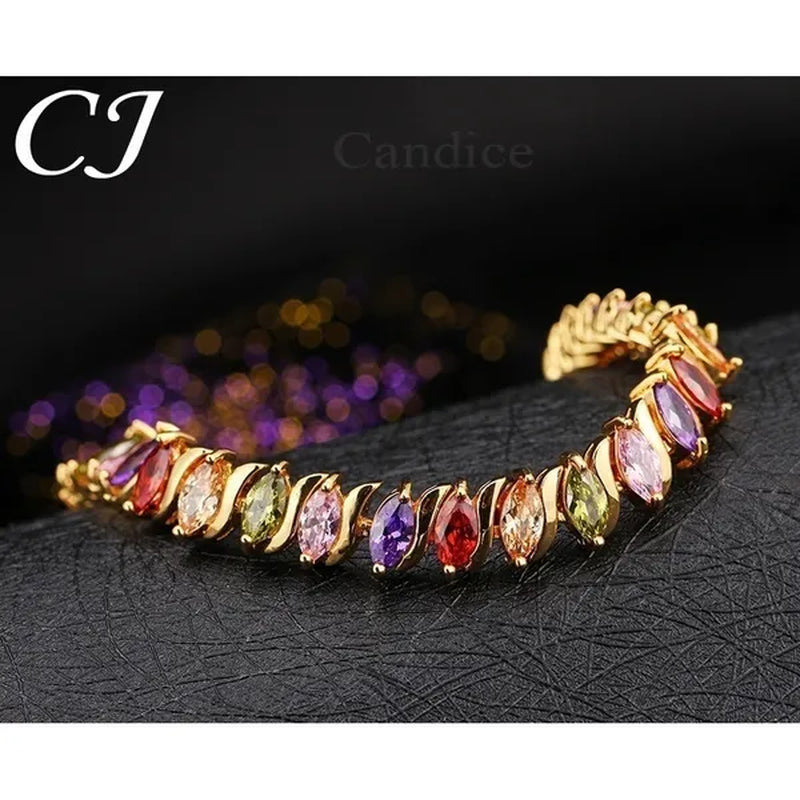 CANDICE Indian Design Real Gold Plated Multicolor Zircon Stones Tennis Bracelets For Dance Party Accessories