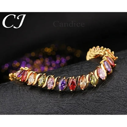 CANDICE Indian Design Real Gold Plated Multicolor Zircon Stones Tennis Bracelets For Dance Party Accessories