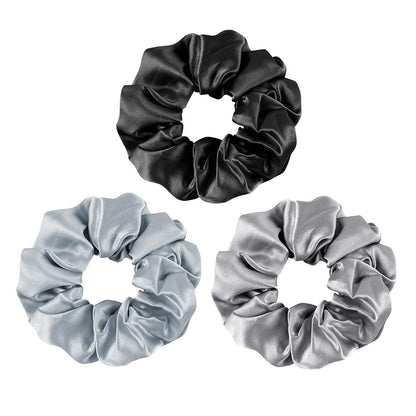 100% Mulberry Silk-Scrunchies for Hair Sleep, Women Grils Silk Hair Ties for Frizz & Breakage Curly Hair, No Damage, Elastics Ponytail Holder, 3 Pack