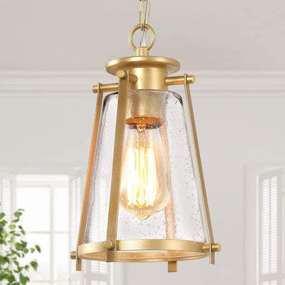 Gold Pendant Lighting for Kitchen Island, Hanging Brass Light Fixtures with Seeded Glass for Dining Room, Foyer