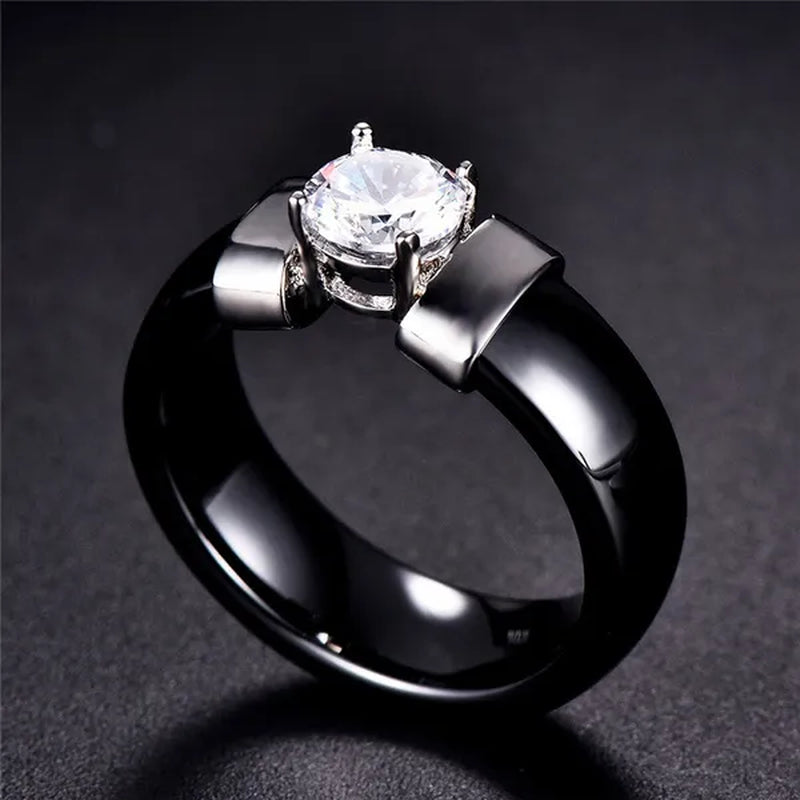 Fashion Male And Female Anti Allergy Black White Ceramic Ring Silver Gold Color  Diamond Solitare Ring Wedding Rings For Couple